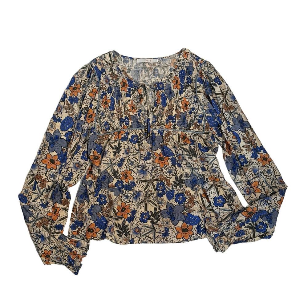 Harni the Label Blue Floral Peasant Blouse Top Oversized XS - Picture 2 of 12